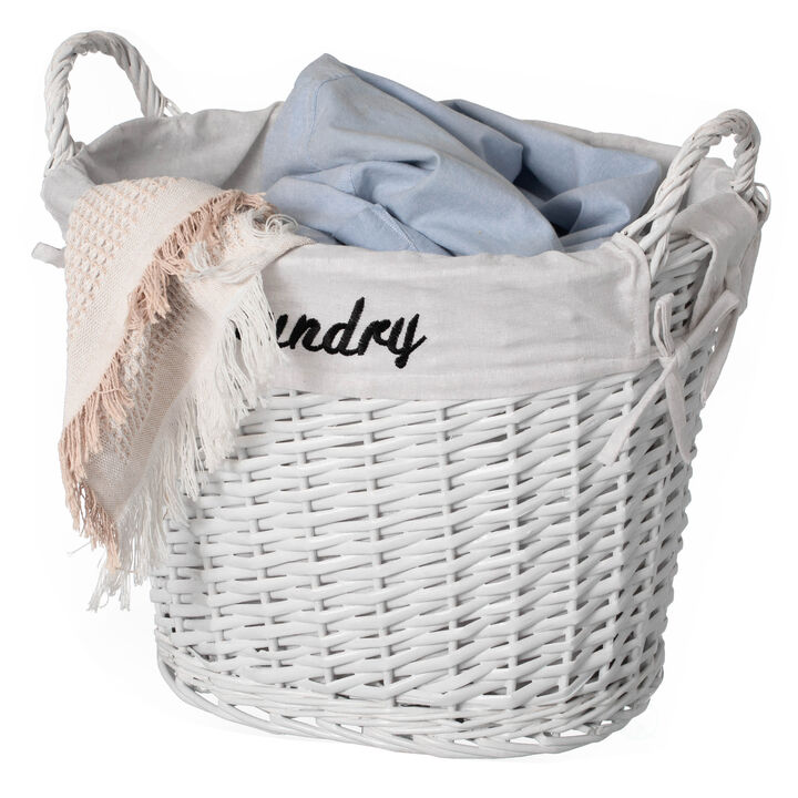 Wickerwise Handwoven Laundry Basket with Liner & Handles - Boho Decorative Storage Hamper for Clothes Blankets Pillows and Towels - Ideal for Laundry Room Bathroom Bedroom and Living Room, Brown