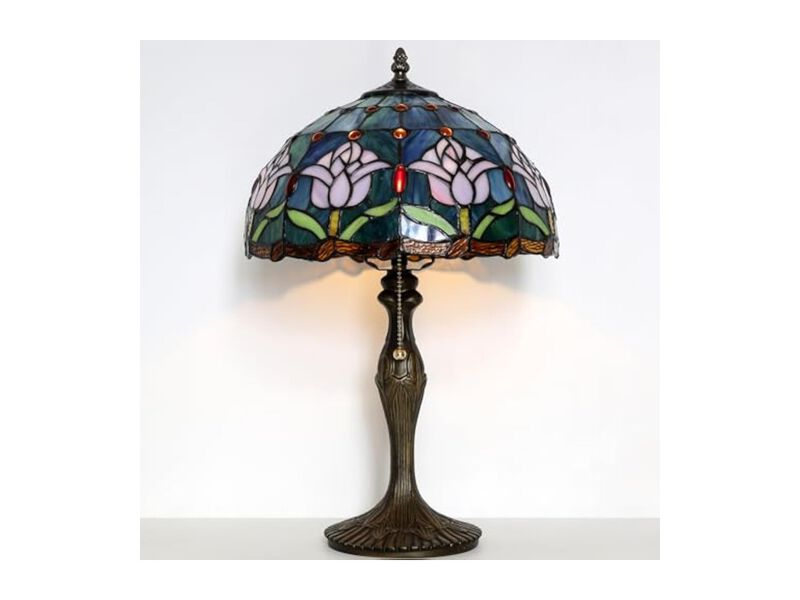 Tiffany Style Stained Glass Table Lamp For Living Room Bedroom Office Pink image number 2