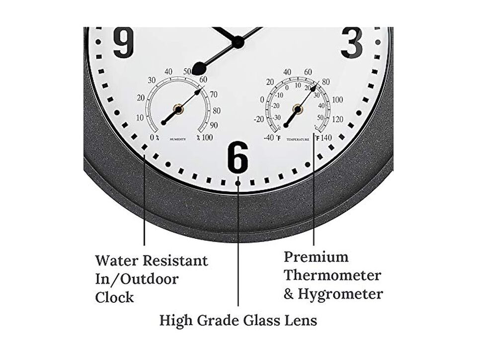 Bradford Farmhouse Weather Station Gray Wall Clock 20 Inch Outdoor Home Decor