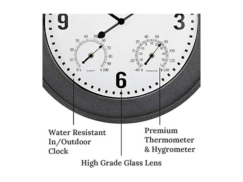Bradford Farmhouse Weather Station Gray Wall Clock 20 Inch Outdoor Home Decor image number 1