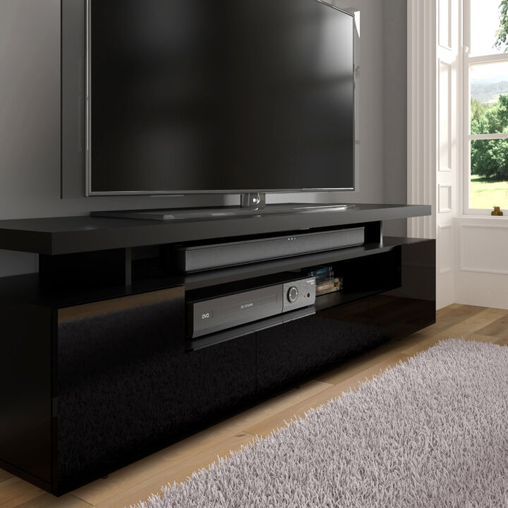 TV Stand Eva 71" Lowboard Double Table Top, Black High Gloss MDF