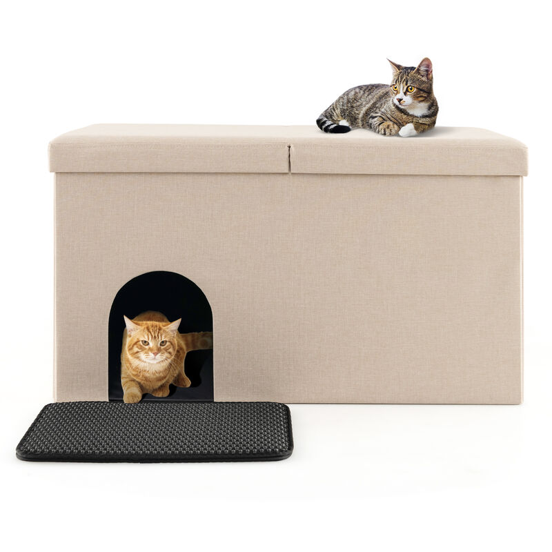 Cat Litter Box Enclosure Hidden Furniture with Urine Proof Litter Mat image number 7