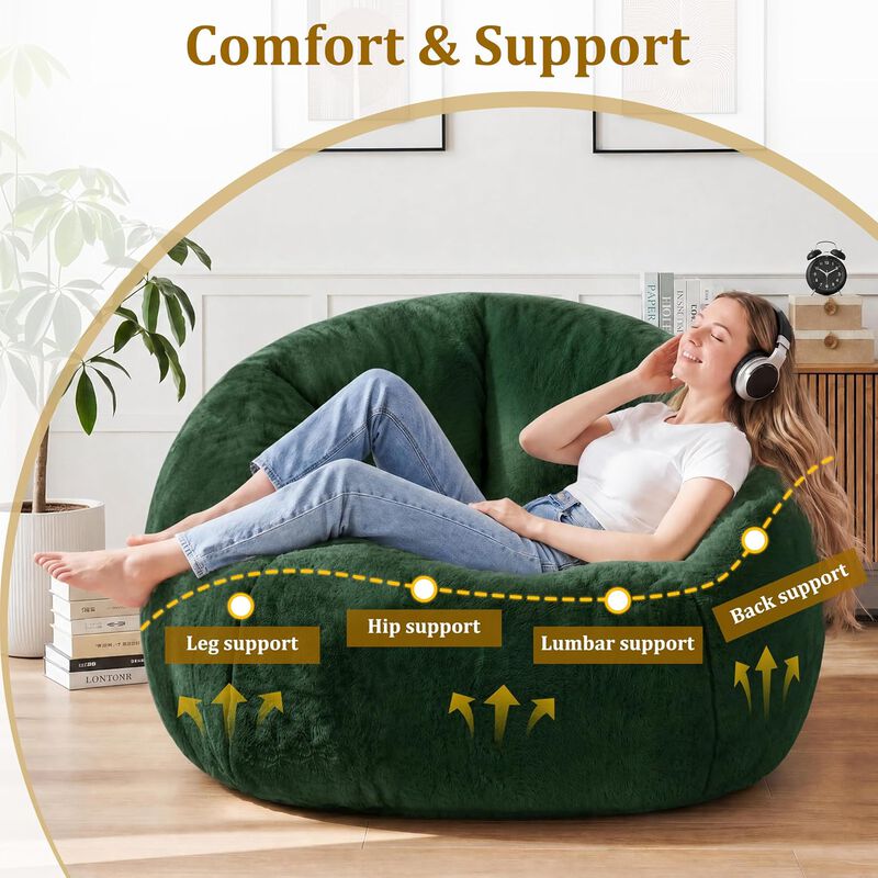 Vipbear Faux Fur Bean Bag Chair, Large Stuffed Bean Bag Sofa with Filler for Living Room, Bedroom image number 5