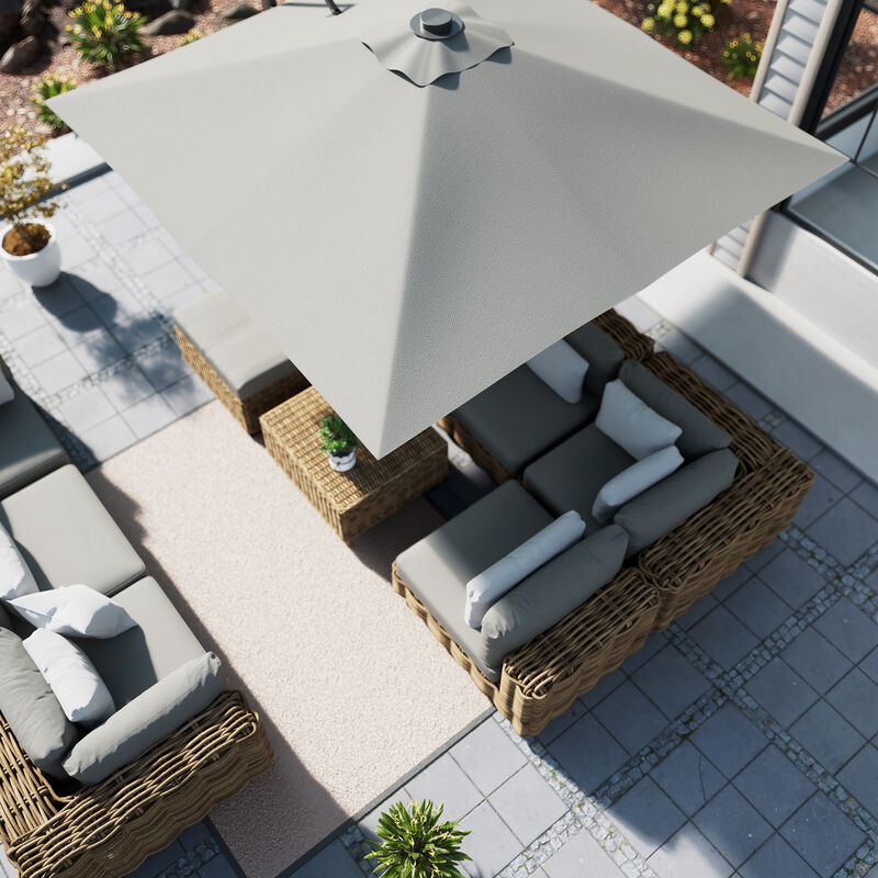 MONDAWE 10ft Square Solar LED Cantilever Patio Umbrella with Bluetooth Light for Outdoor Shade