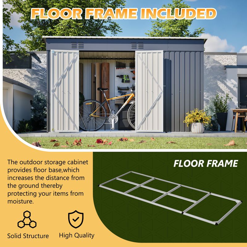 10 FT x 4 FT Outdoor Metal Storage Shed for Garden Tools Lockable Door With Floor Frame image number 3