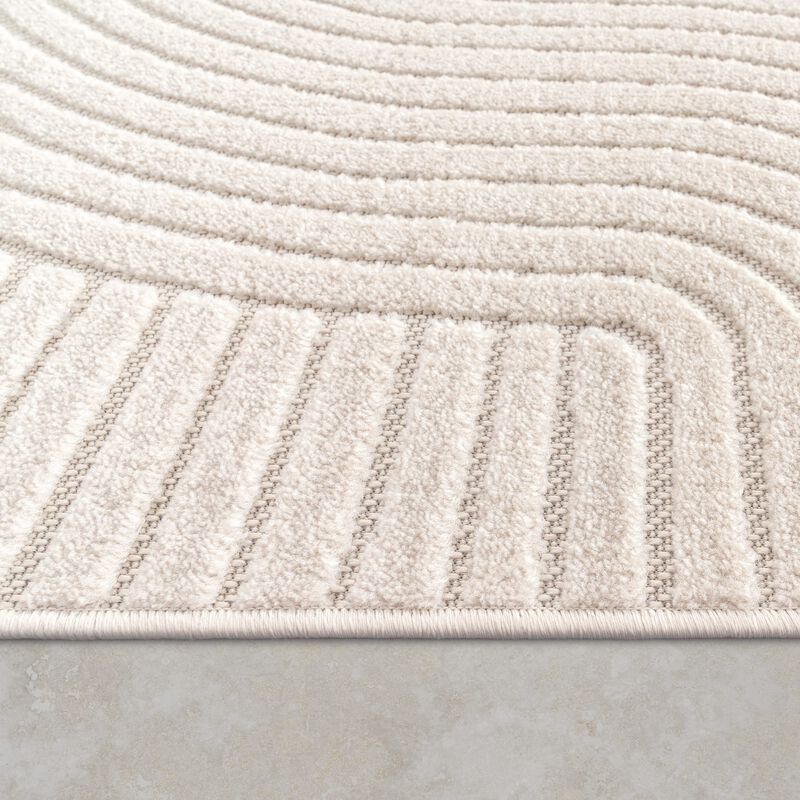 Modern Area Rug Minimalist Design with Curved Line Pattern in Cream / Green
