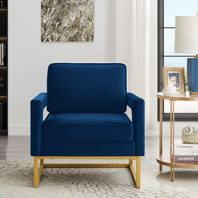 Merax Modern Velvet Accent Chair with Gold Metal Base