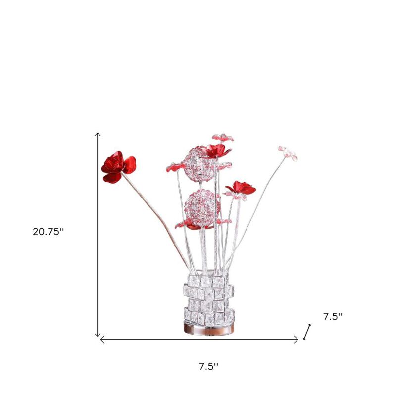 Hivvago 21" Silver and Clear Metal and Faux Crystal Geometric And Roses Bedside Lamp