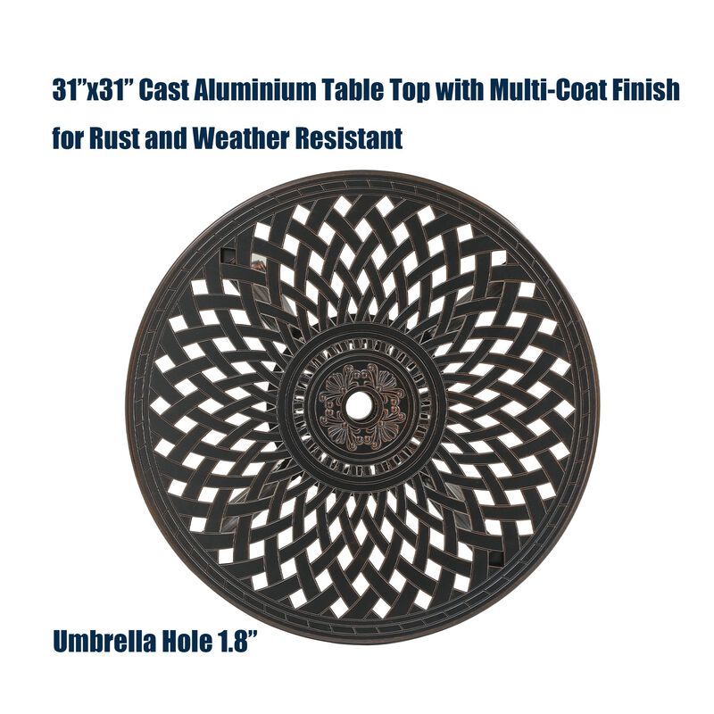 Mondawe Durable Cast Aluminum Round Patio Dining Table with Umbrella Hole &ndash; Waterproof & Rust-Resistant image number 5