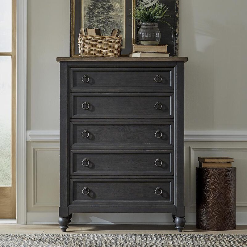 Liberty Furniture 5 Drawer Chest - Black Traditional Multi in Dusty Taupe image number 1