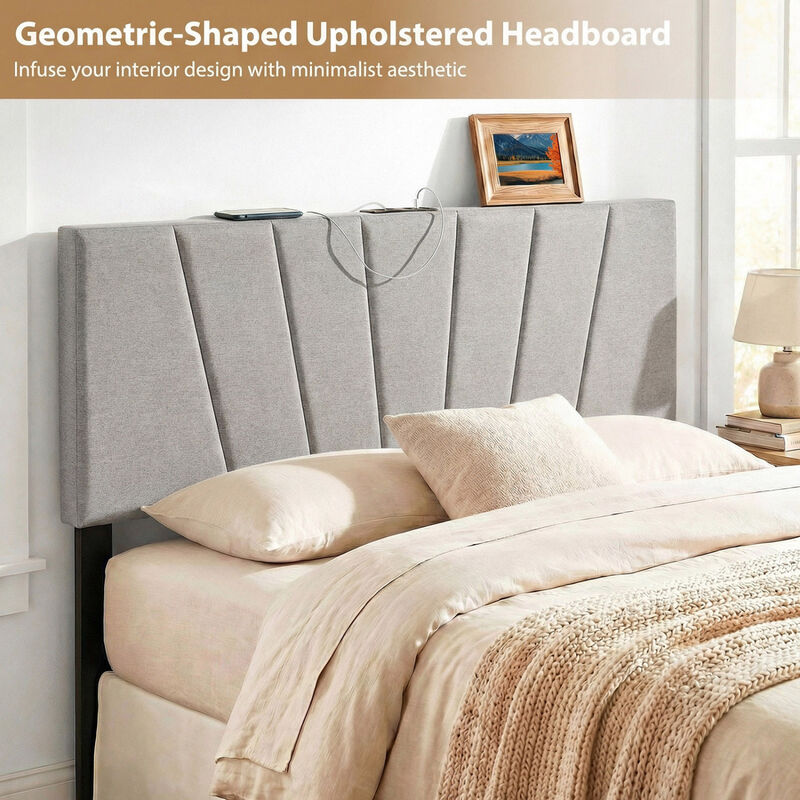Geometric Headboard for Queen and Full Beds with Upholstered Design image number 4