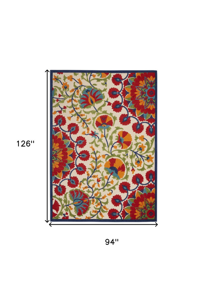 HomeRoots 8' X 11' Navy Blue Beige Green Blue And Red Floral Indoor Outdoor Area Rug image number 6