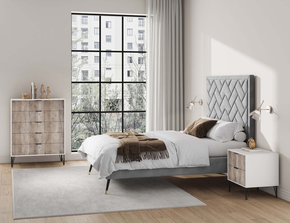 Dumbo Chest and 2-Drawer Nightstand in White and Gray