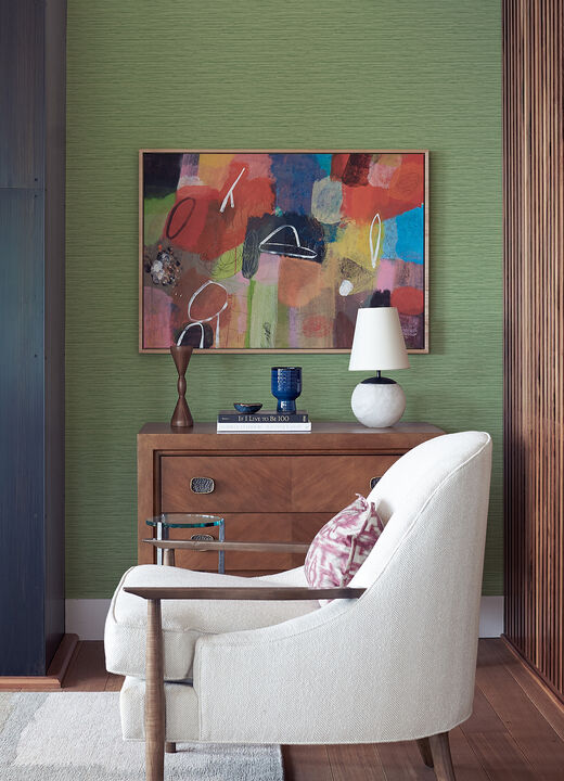 Rushmore Green Faux Grasscloth Wallpaper