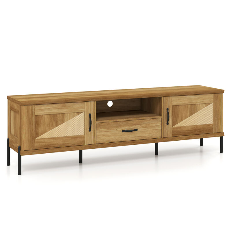 Mid Century Modern Rattan TV Stand with 2 Storage Cabinets for 80 Inch TVs image number 0