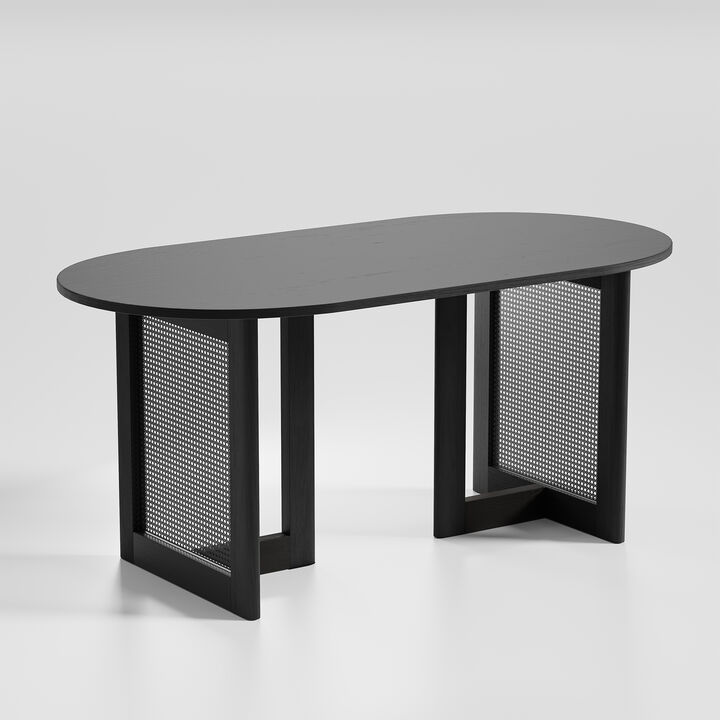 67-inch Vine Woven Oval Dining Table for 6 People Suitable for Dining Room and Living Room