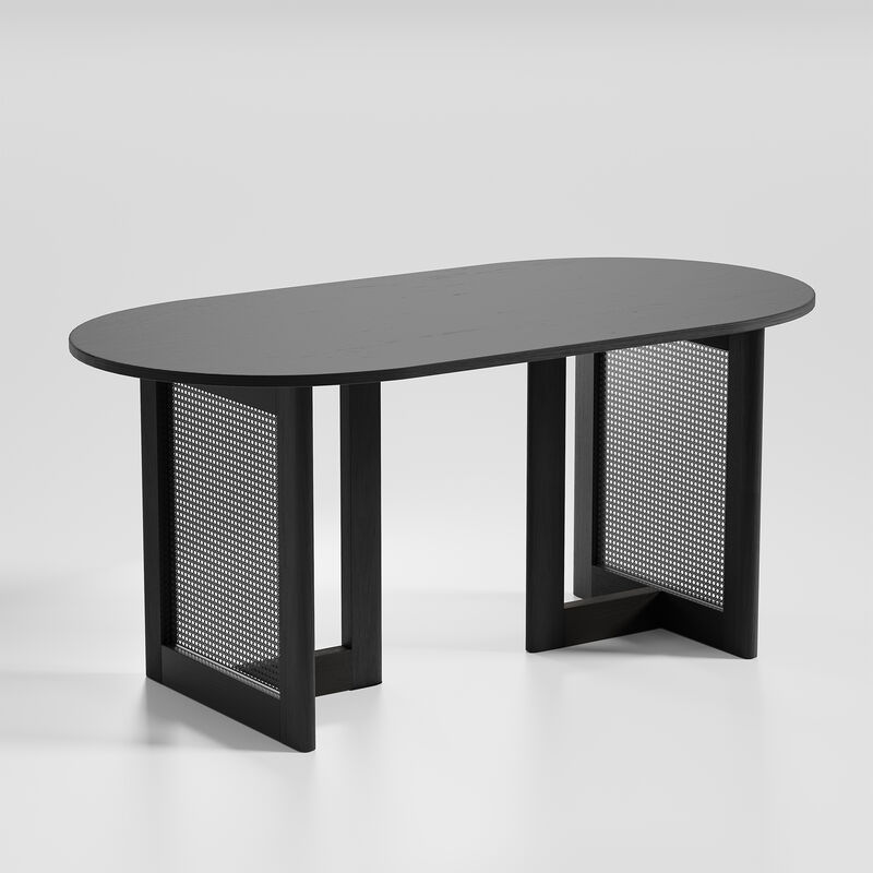 67-inch Vine Woven Oval Dining Table for 6 People Suitable for Dining Room and Living Room