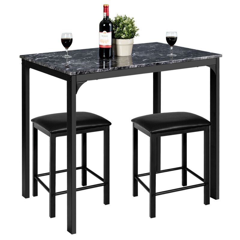 3 Piece Counter Height Dining Set Faux Marble Table