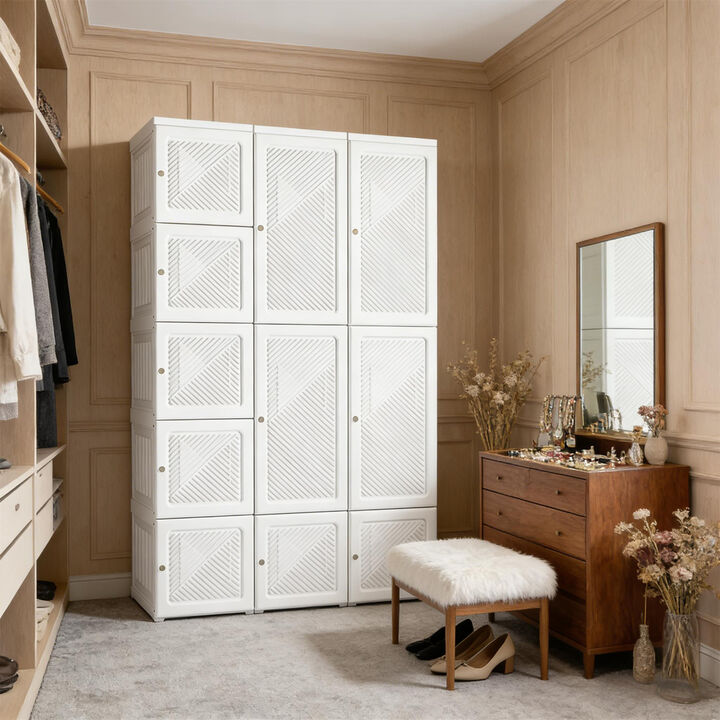 41" W White Foldable Clothing Storage Cabinet Closet Entryway Wardrobe with Magnetic Door