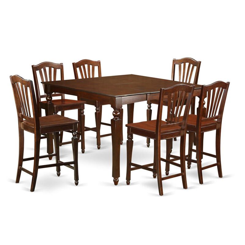 East West Furniture 7  PC  counter  height  Dining  set-  Square  pub  Table  and  6  counter  height  Chairs