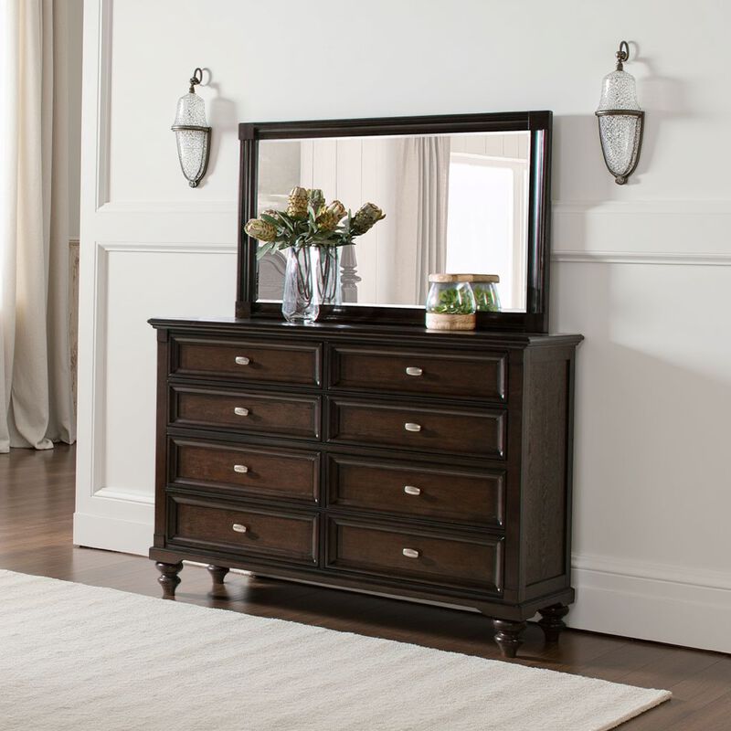 Meon Dresser Mirror, Dark Oak Brown Wood Frame, Rectangular 32 Inch - Benzara