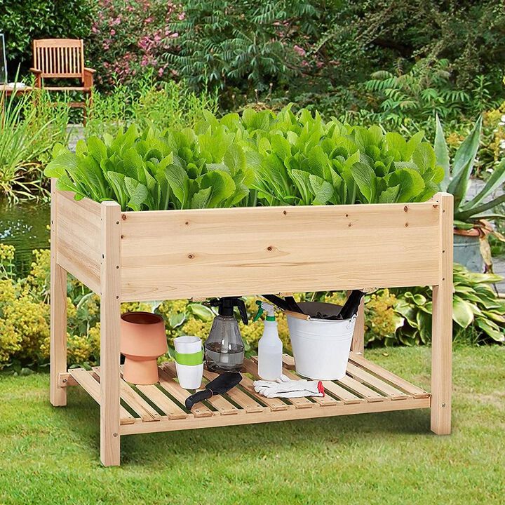 Hivvago Solid Wood 2 Tier Raised Garden Bed Planter Box 4 ft x 2 ft x 32 inch High