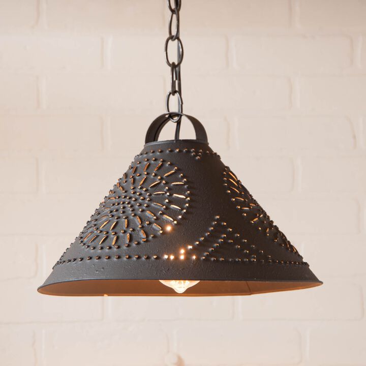 Hitchcock Shade Light Tin Pendant In Textured Black