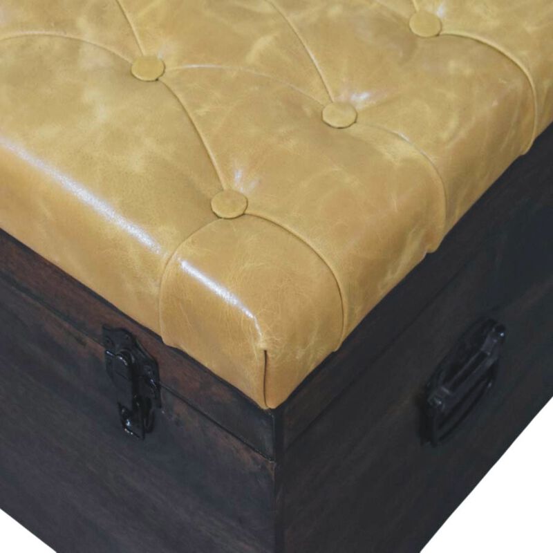 Artisan Furniture Solid Wood Walnut Storage Trunk Bench with Tan Leather,  Orange and Brown image number 4