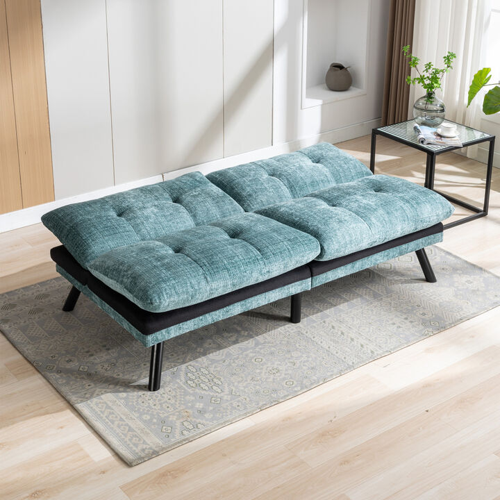 Convertible Sofa Bed Loveseat Futon Bed Breathable Adjustable Lounge Couch with Metal Legs, Futon Sets for Compact Living Space Chenille- Mint Green
