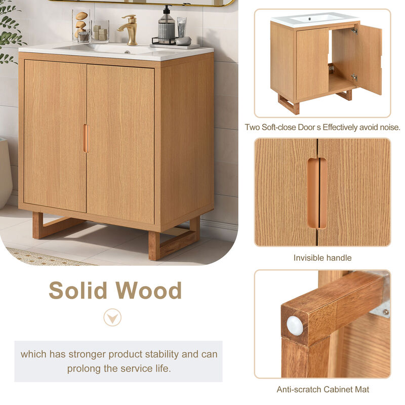 Modern 30-Inch Bathroom Vanity with Solid Wood Frame