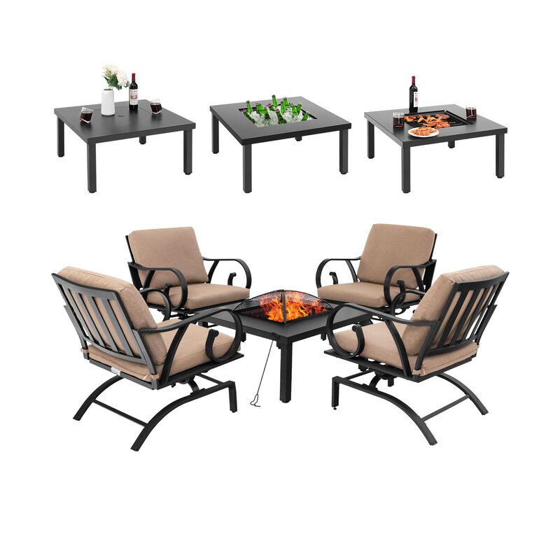 5 Piece Patio Rocking Chair Set with Multi Function Fire Pit Table image number 3