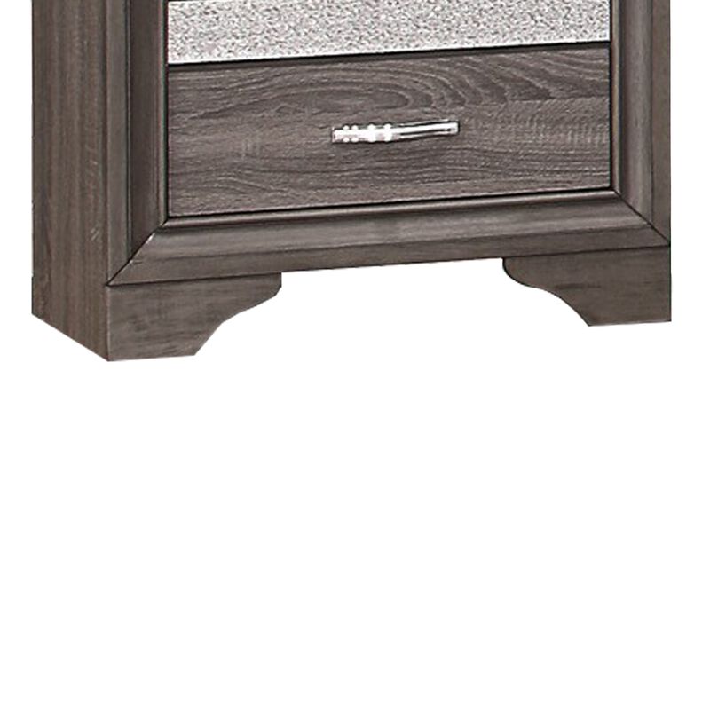 2 Drawer Wooden Nightstand with 1 Hidden Jewelry Drawers, Gray and Silver - Benzara