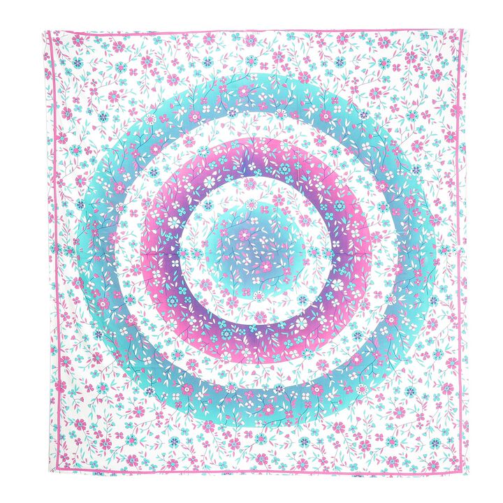 HomeRoots 88" X 84" Pink Blue And White Floral Cotton Hanging Tapestry