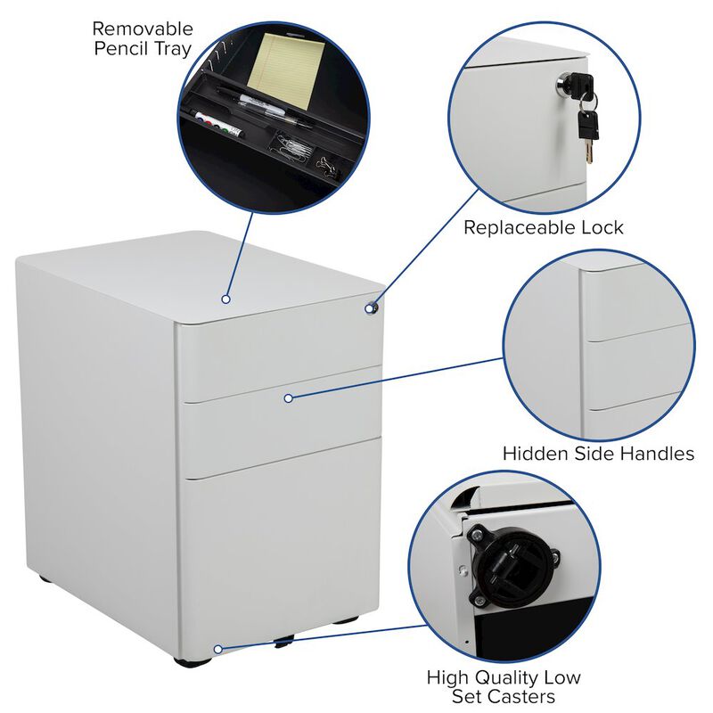 Flash Furniture 3-Drawer Mobile Locking Filing Cabinet with Anti-Tilt Mechanism, White image number 2