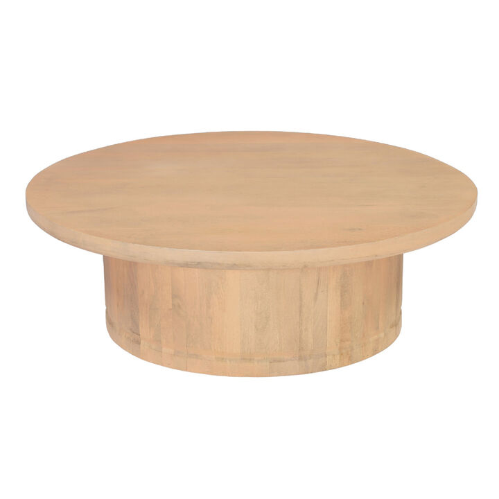 Bela Coffee Table | 47 Inch Round Top | Handcrafted Beige Mango Wood Pedestal Base