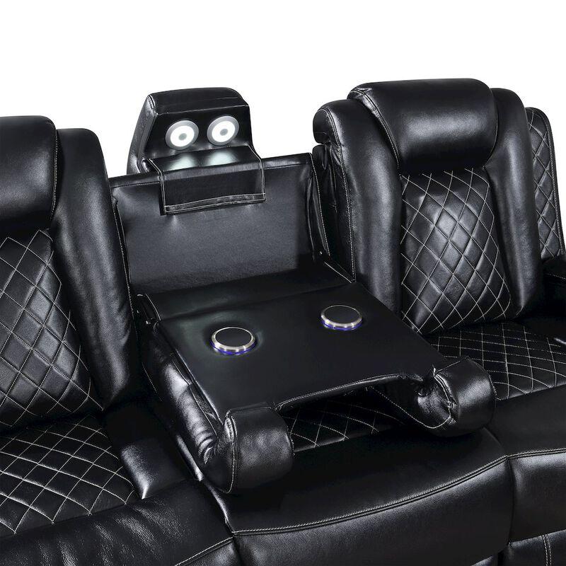 New Classic Furniture Orion II Faux Leather Power Sofa, Black