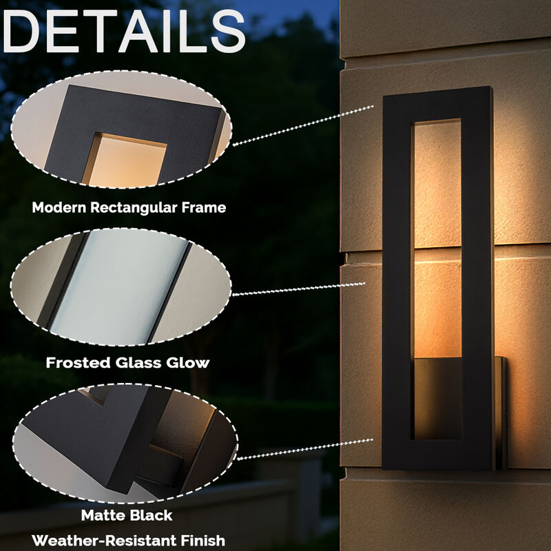 H20'' Modern Outdoor Integrated LED Wall Light 24W Matte Black Linear Exterior Sconce with Frosted Acrylic Shade Up/Down Wall Mount for Porch Patio Garage Entryway image number 4