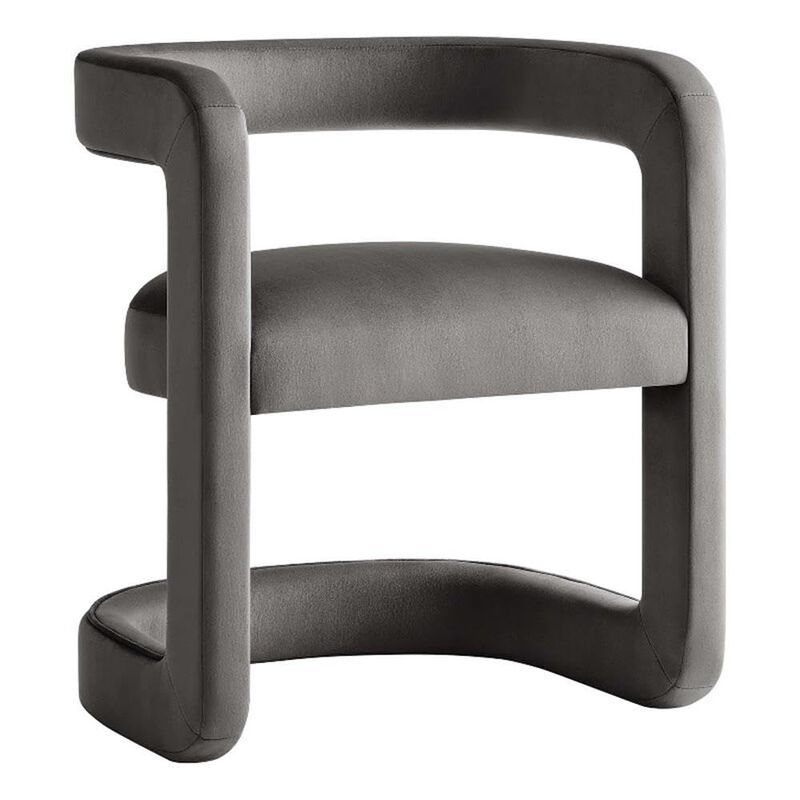 Modway Winslow Stain-Resistant Performance Velvet Dining Chair in Storm Gray - Open Back Barrel Armchair - Upholstered Dining Chair - Cozy Reading Chair or Velvet Vanity Chair image number 0