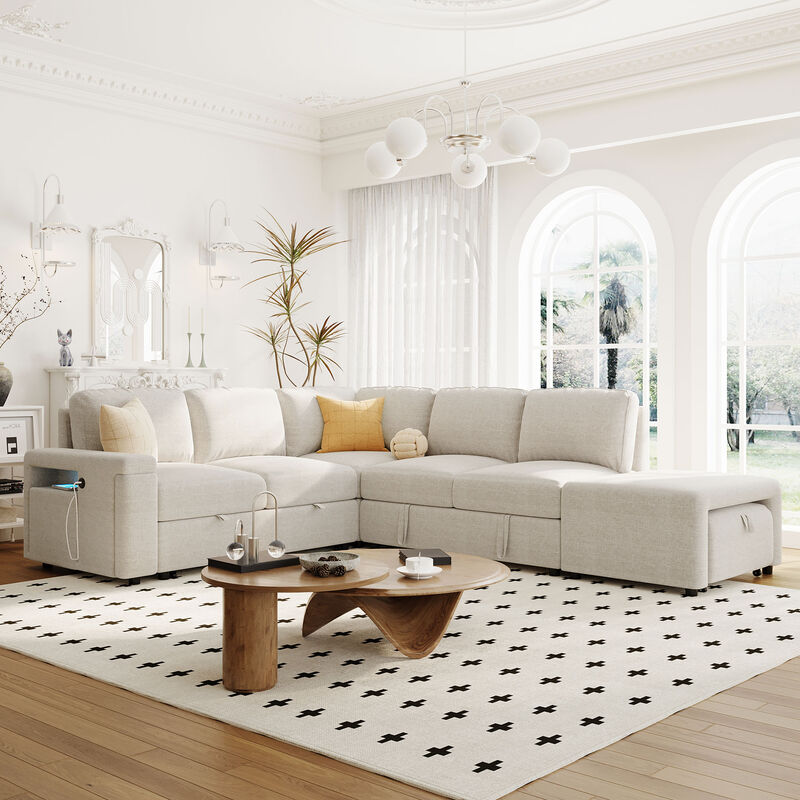 Merax  L-shaped Padded Modular Sofa with Storage
