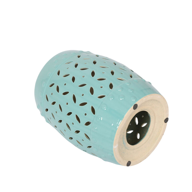 11" x 17" Glazed Ceramic Drum Stool - Indoor/Outdoor Side Table - Accent Garden Stool