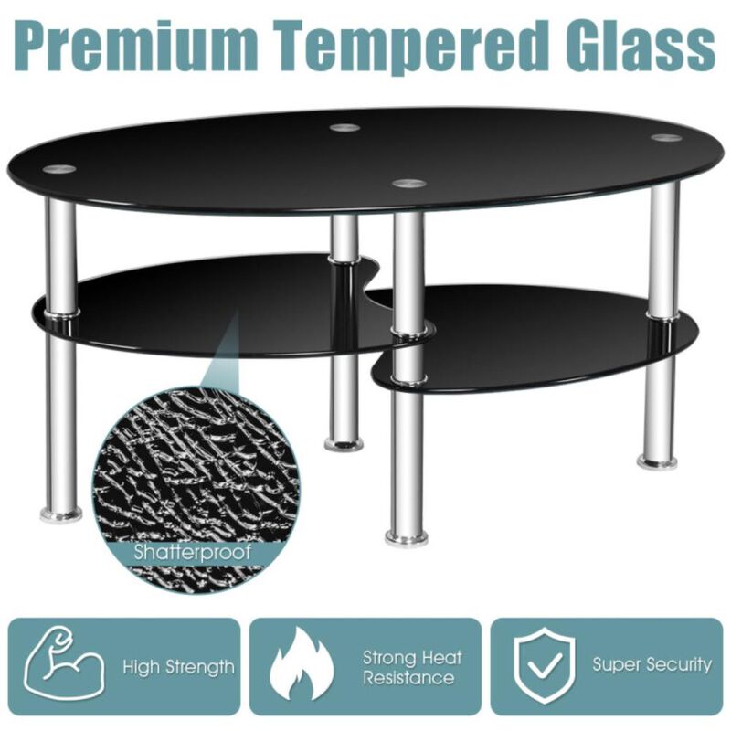 Hivvago Tempered Glass Oval Side Coffee Table