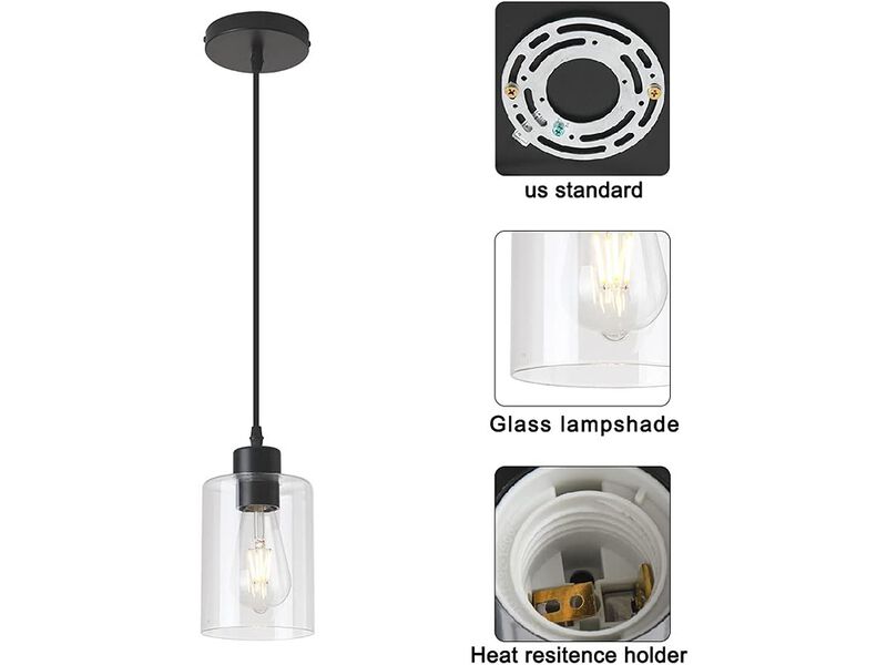 Modern Black Farmhouse Clear Glass Cylinder Pendant Light Fixture 2 Pack image number 4