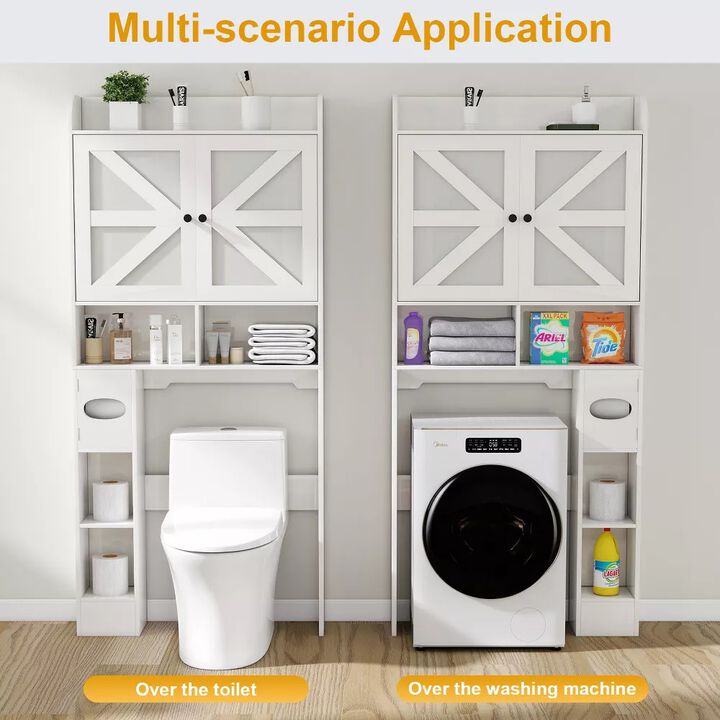 Over The Toilet Storage Cabinet, Bathroom Organizer with Toilet Paper Holder & Adjustable Shelf