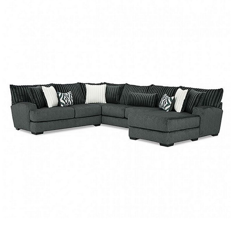 Leighton Sectional L Sofa, Gray Chenille, 9 Throw Pillows, 139 Inch - Benzara image number 0