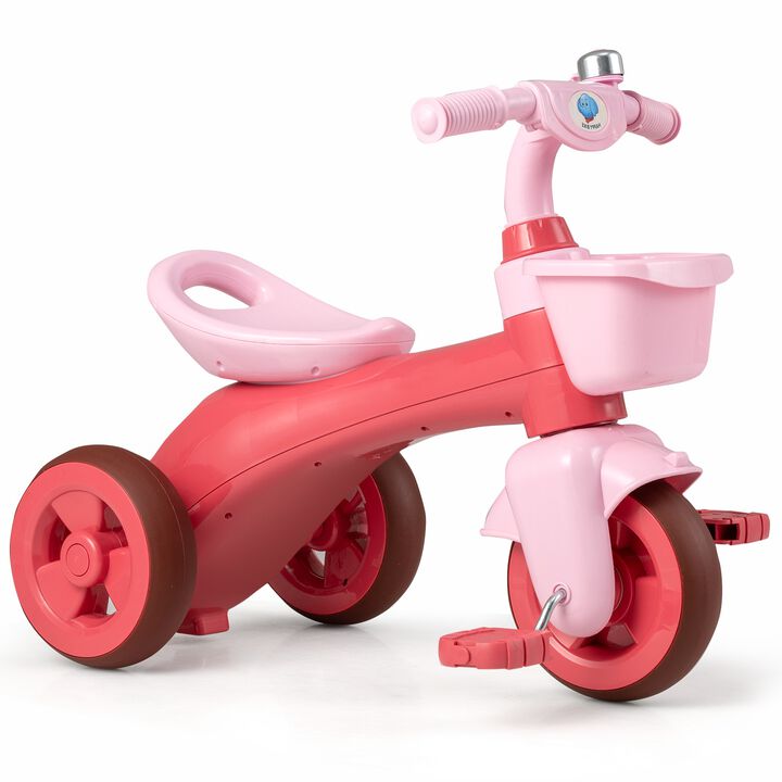 Toddler 3-Wheel Tricycle with Front Basket, Bell and Steering Control