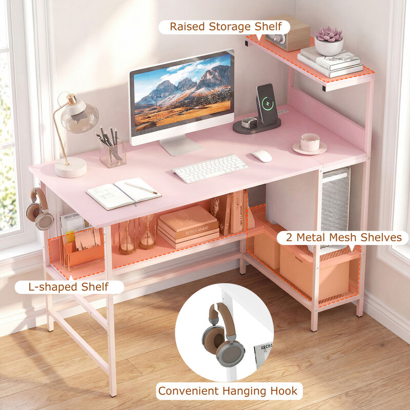 Computer Desk with Built In Power Outlets and Shelves for Home Office image number 6