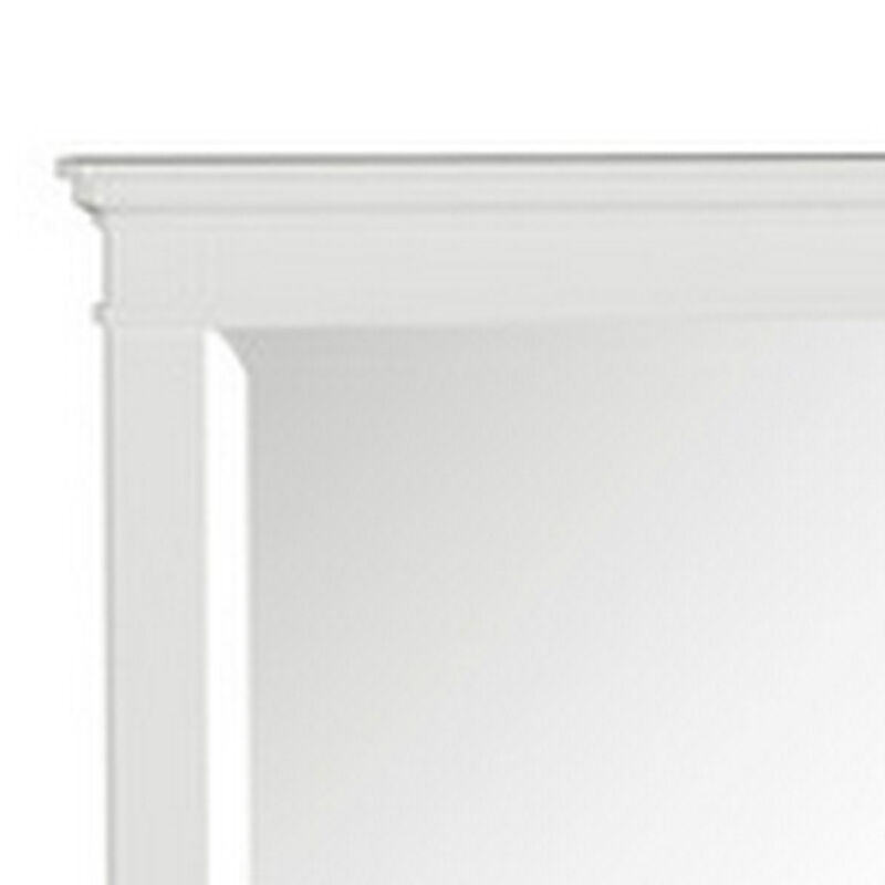 Candy 43 Inch Classic Accent Mirror, Rustic Minimalist Design, Crisp White - Benzara