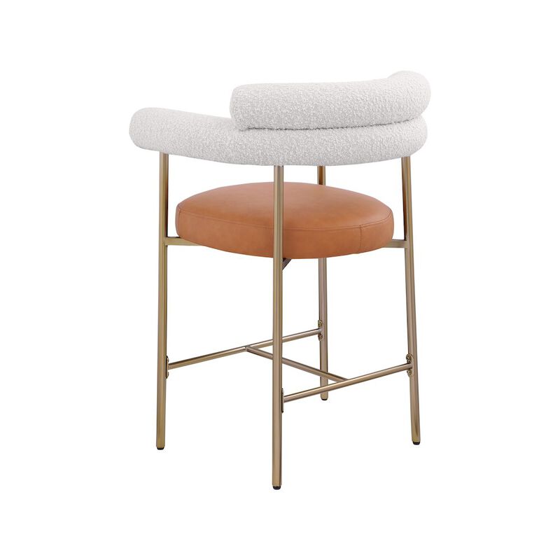 Meridian Furniture Blake Boucle Fabric / Vegan Leather Counter Stool, Set of 2