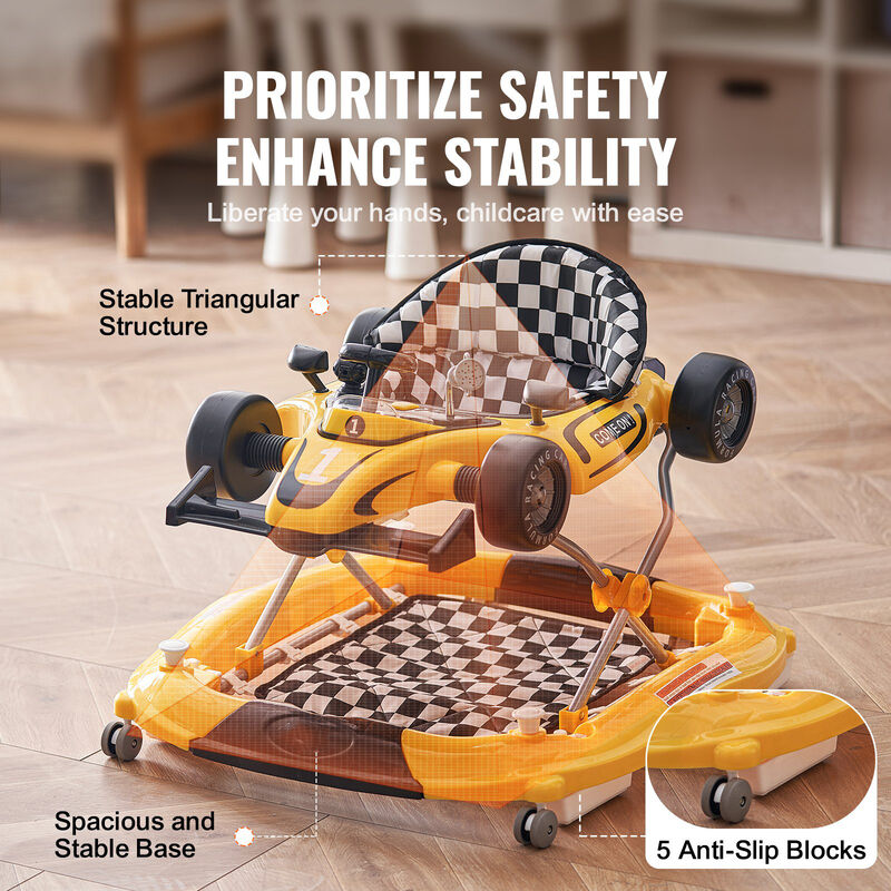 4-in-1 Foldable Baby Walker Activity Center with Wheels Adjustable Height and Toys