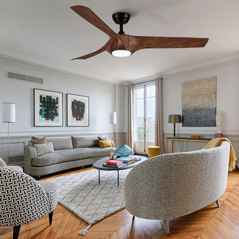 56 Inch Integrated LED Ceiling Fan with Remote, Brown Wood Grain ABS Blades, 6 Speed Ceiling Fan image number 2